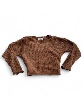 DKNY Jeans Brown Chenille Cable Knit Sweater Womens Size L